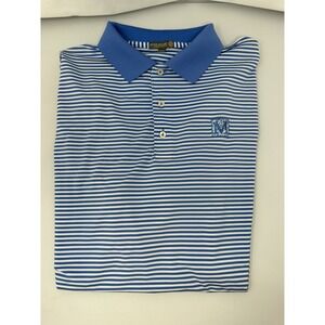 Peter Millar Men Blue White Striped Summer Comfort Polo Golf XXL Short Sleeve